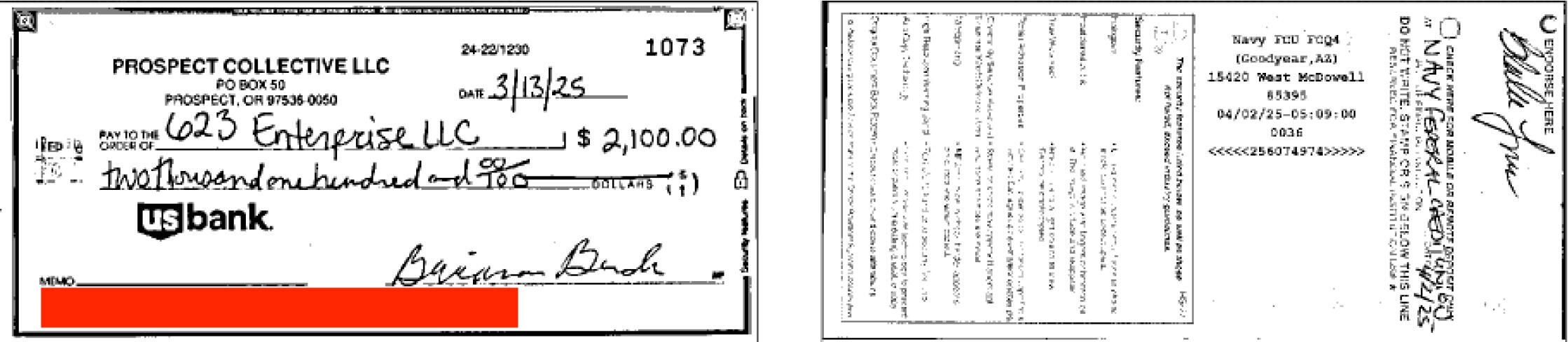 Another unapproved check that was sent to an individual we have no knowledge of, through a shell company of their own based in Arizona.